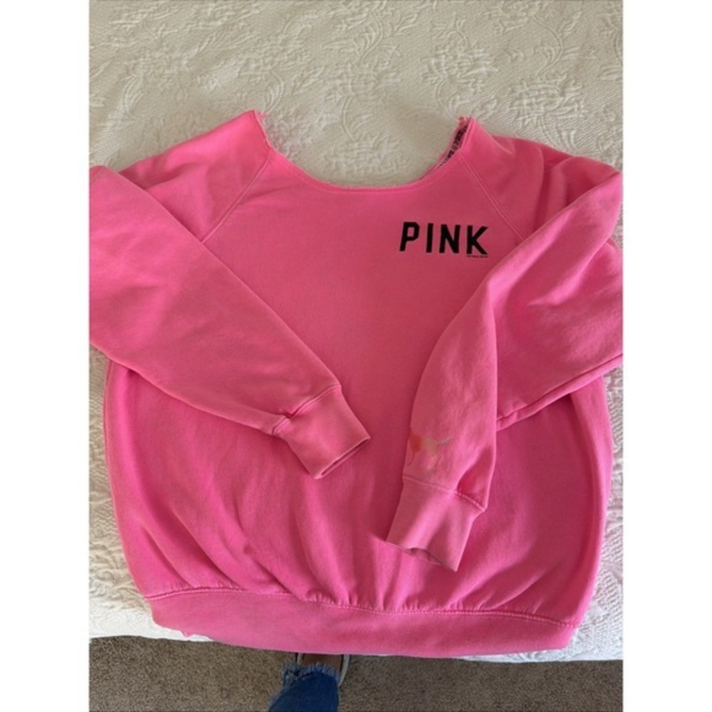 Victoria Secret‎ Pink Sweatshirt Size Small Dog Logo On Arm  3963